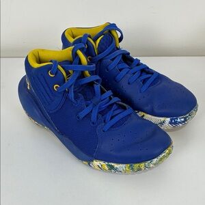 Under Armour Kids 2.5Y Blue Yellow Sneakers High Top Athletic